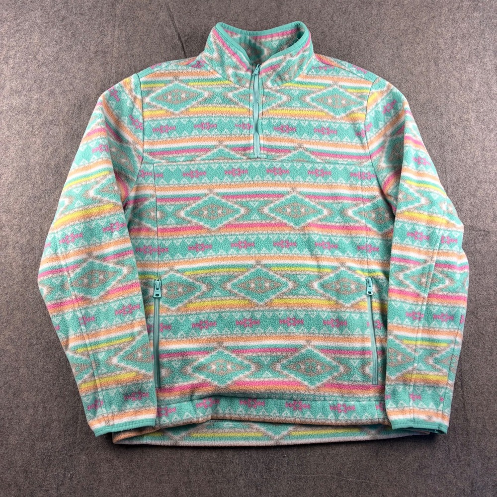 Chubbies Pullover Women's L Fleece Quarter Zip Aztec Geometric Teal Pink